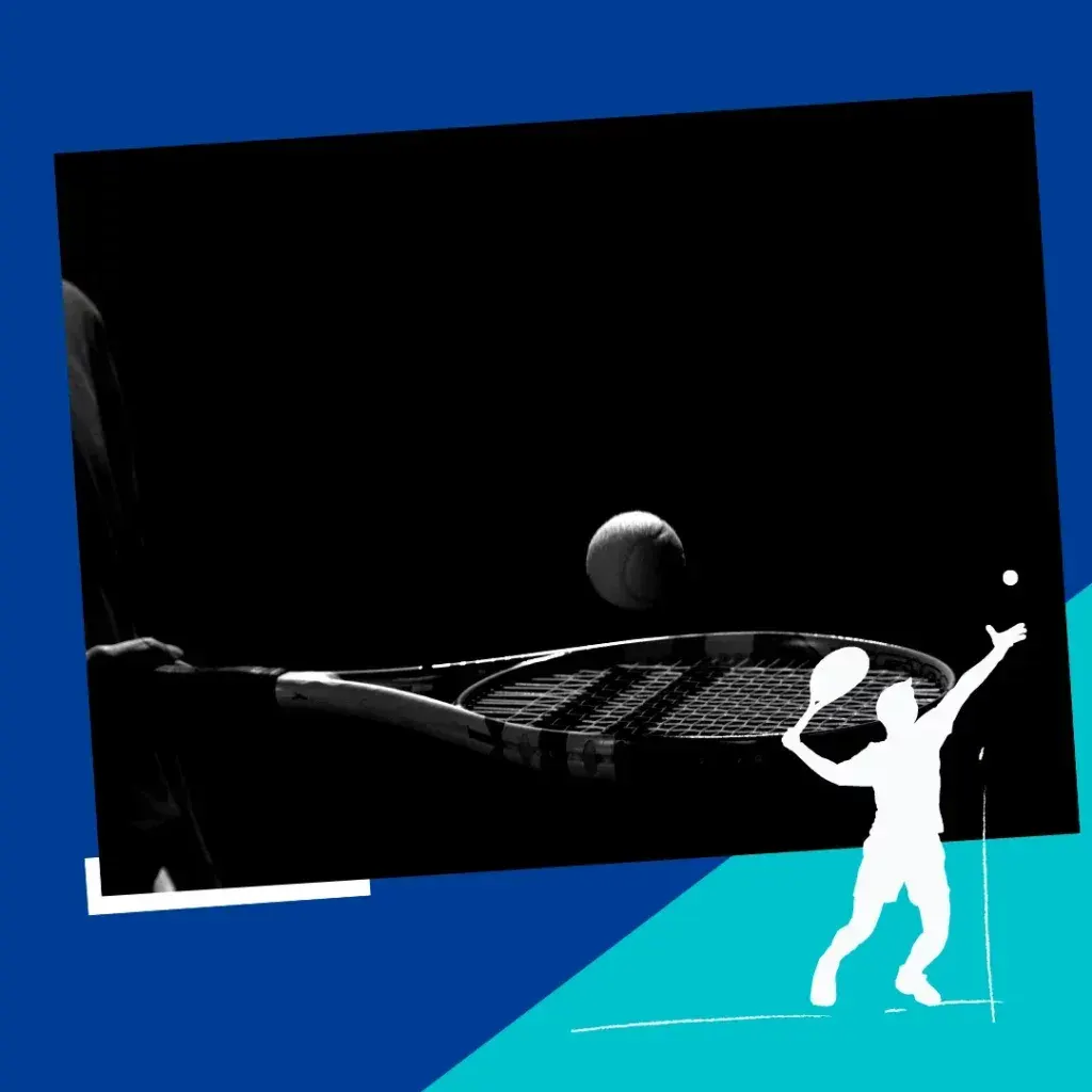 Techniques taught at the tennis school: a racket and a ball at the moment of contact