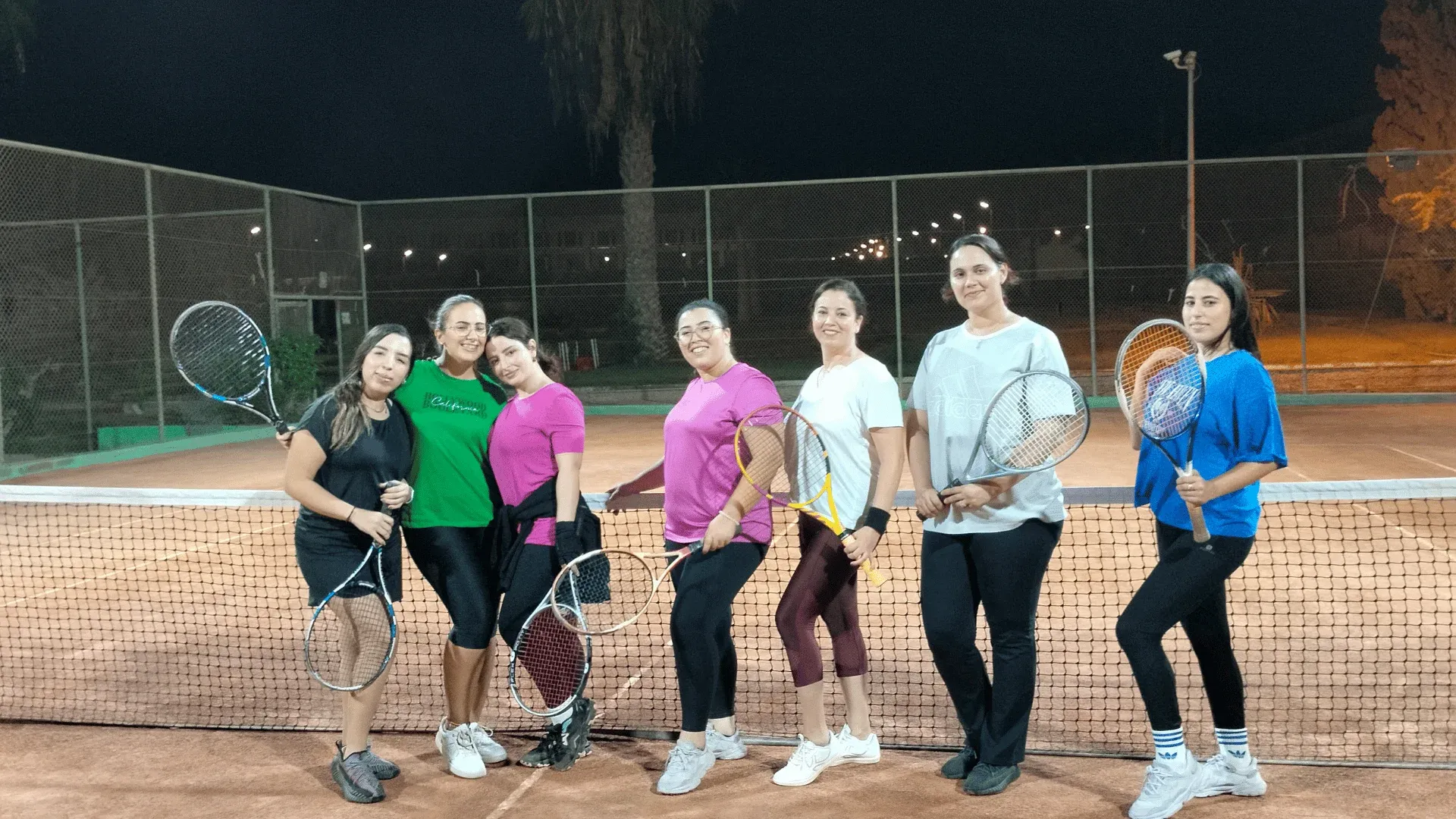 Women-only tennis lessons: the club’s female players gathered at the net in the evening